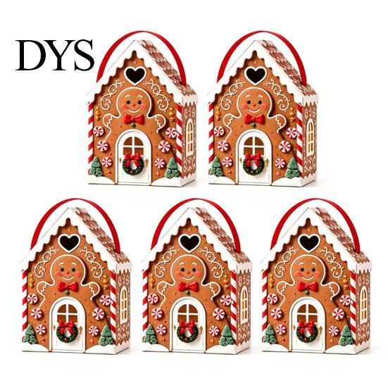 Reusable Holiday Gift Packaging Christmas House Box with Handle, 3D Gingerbread/Santa Claus/Tree/Snowflake Candy Snack Containers for Parties