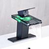 Basin Faucet Waterfall LED 3 Colors Glass Outlet Bathroom Battery Powered Basin Mixer Tap Chrome Deck Mounted Hot Cold Tap