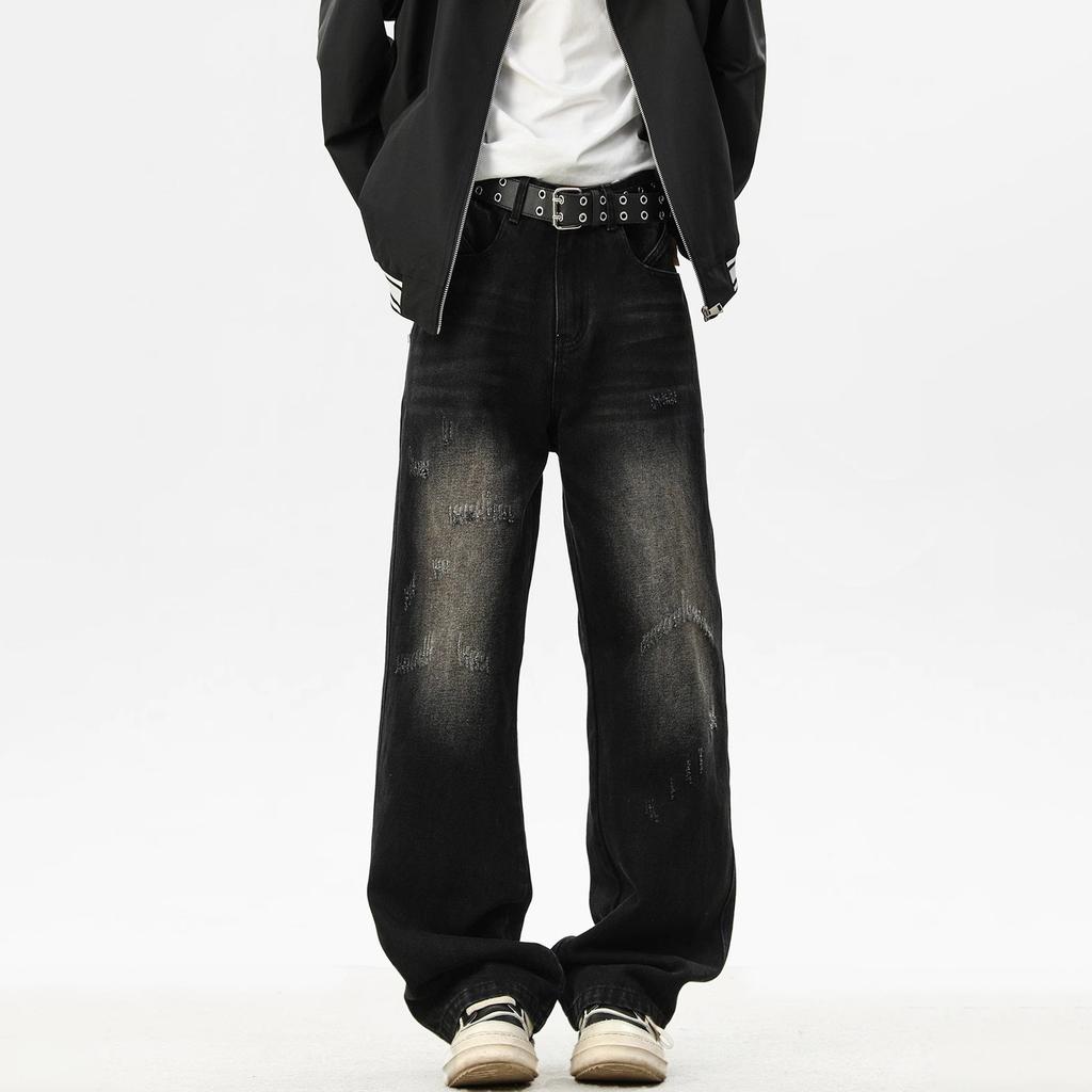 JYL Men's Straight Jeans  Vintage High-Street Teen Loose Casual Denim Pants