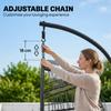 Hanging Egg Chair, Indoor Outdoor Hammock Swing Chair with Stand, Safety Strap, Foldable Basket, Dark/Light Grey