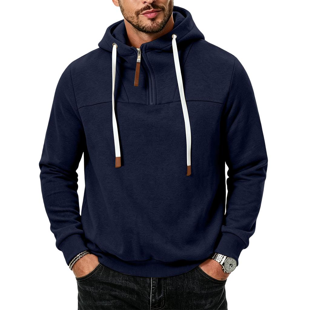 Men's Half Zip Pullover Hoodie Lined Casual Loose Fit Sweatshirt