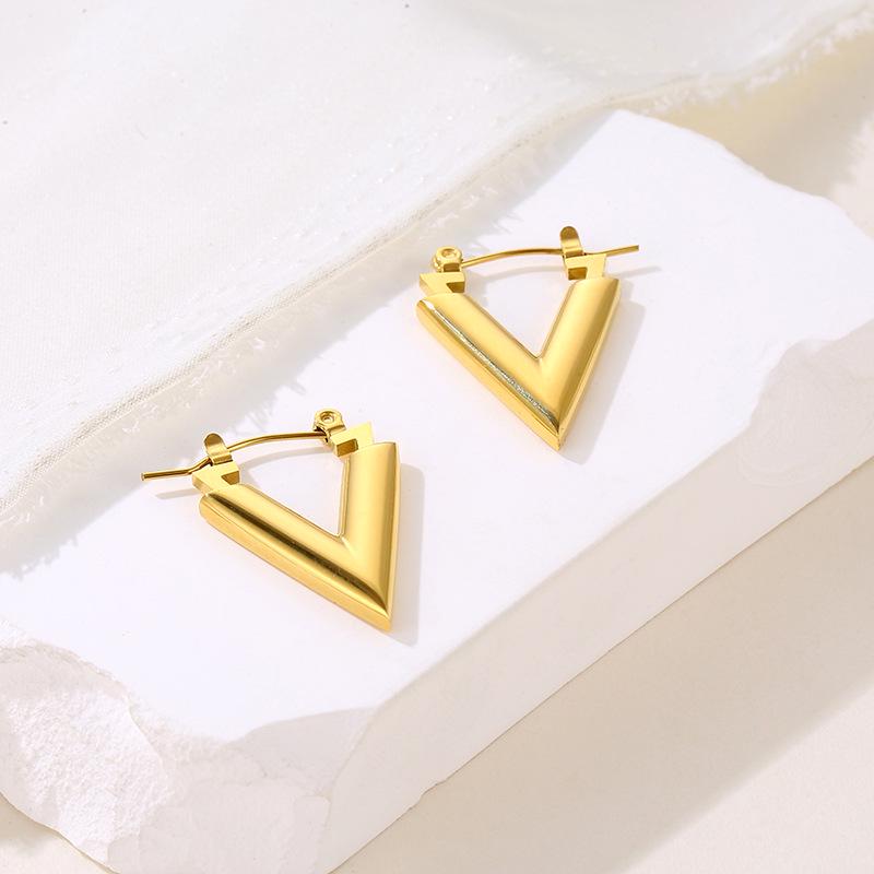 Minimalist Luxury Stainless Steel V-Shaped Earrings: Trendy European and American Style for Women
