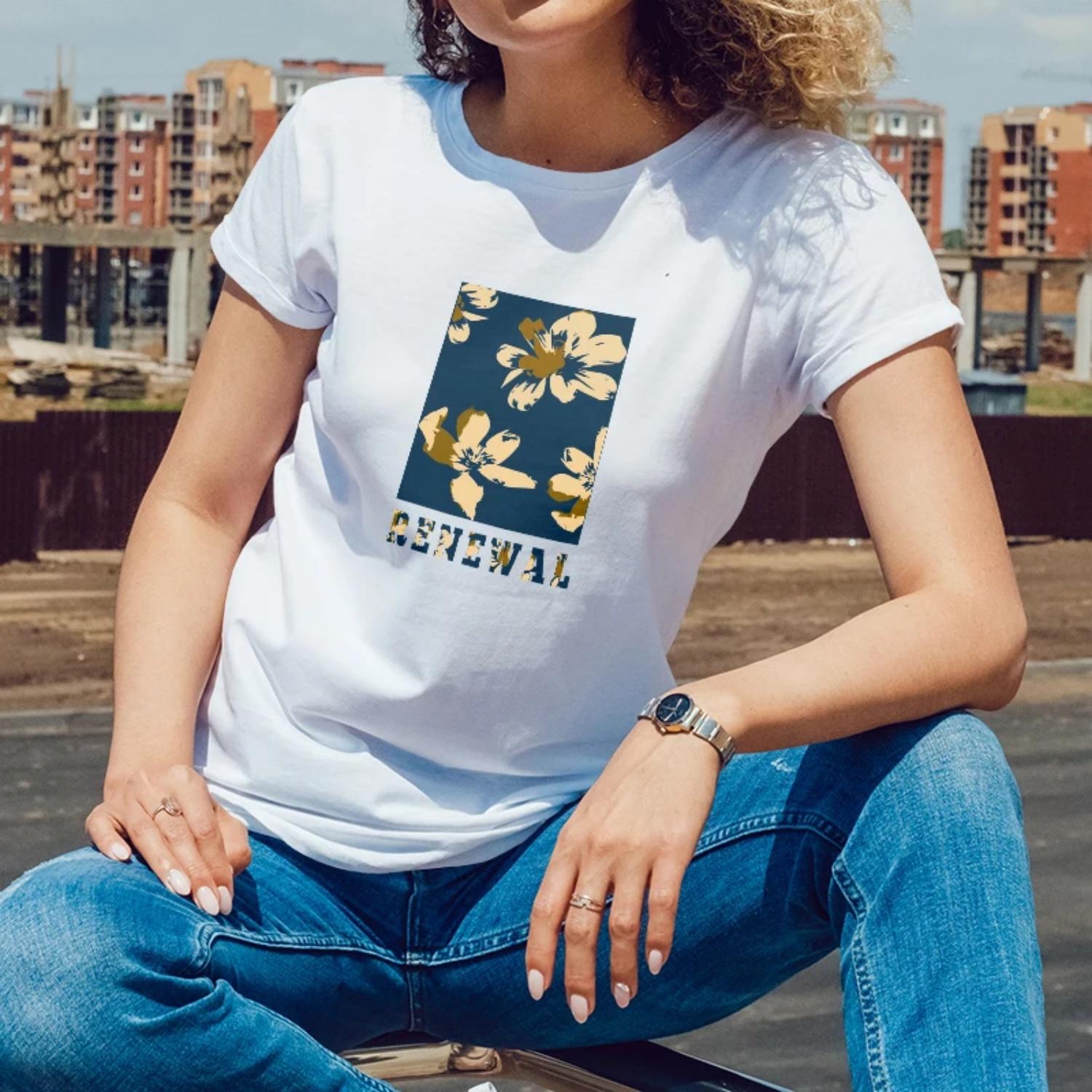 

Women s Short Sleeve T-Shirt Renewal Floral Print for Outdoor Summer Retreats Young Women with a Refreshing Elegant Style XXXXXL білий