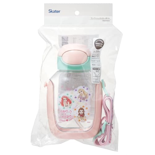 Skater Water Bottle with Straw 530ml Disney Princess 23 Straw Water Bottle One Push for Children Girls PDSH6DX-A