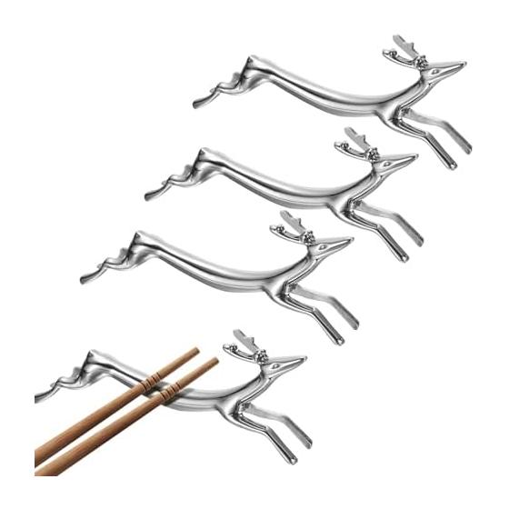 uxcell 4 Pcs Zinc Alloy Deer Chopstick Rests Cutlery Rest for Countertop Spoon Fork Knife Holder Tabletop Decoration Silver