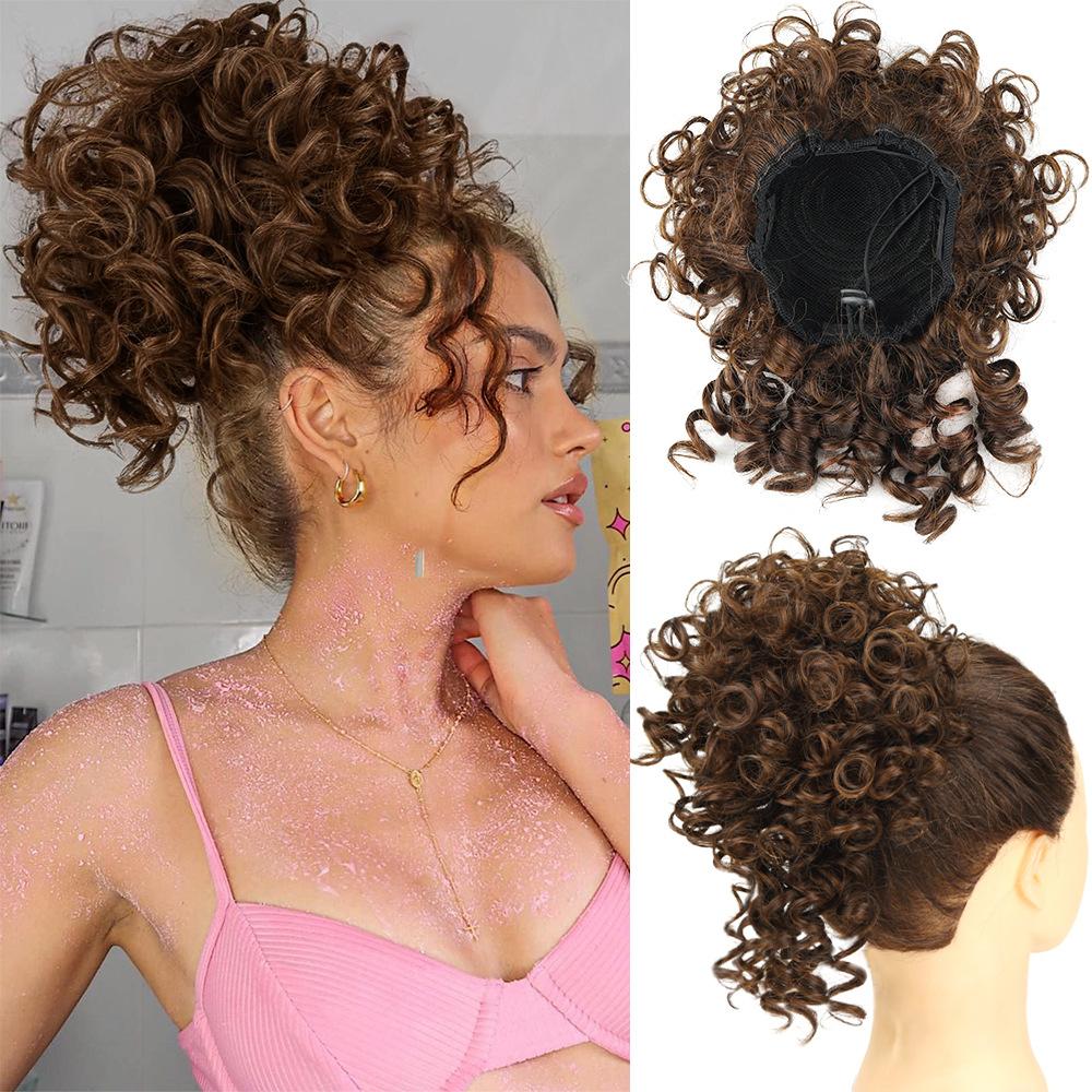 Women's Fashion Hair Bun, Curly Wave Synthetic Hair Piece, Afro Kinky Curl Drawstring Ponytail Bun, Voluminous Hair Donut for Daily Style