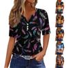 Women's T Shirt Tee Print Button Short Sleeve Daily Weekend Fashion Basic V- Neck Regular Top