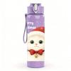 1PC Santa Cat Christmas Hat Pattern 750ml Color Plastic Sports Water Bottle Leakproof Flip Straw Lid Suitable for Sports Office Home Use