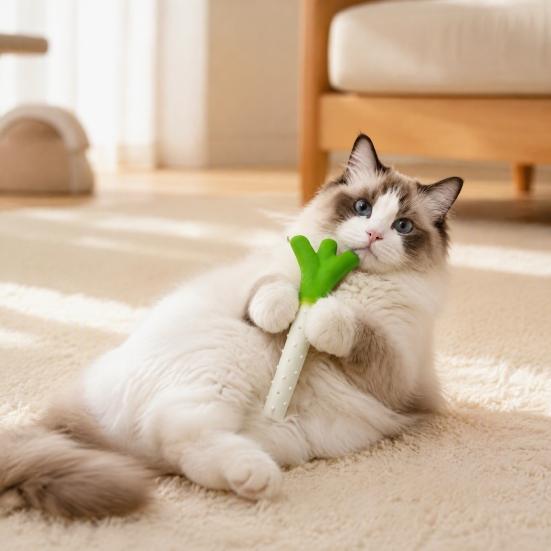 Pet Supplies for Cats And Kittens Silicone Scallion Cat Toy, Kitten Chew Toy with Silver Vine Crinkle Safe Teething Toys Small Paper,