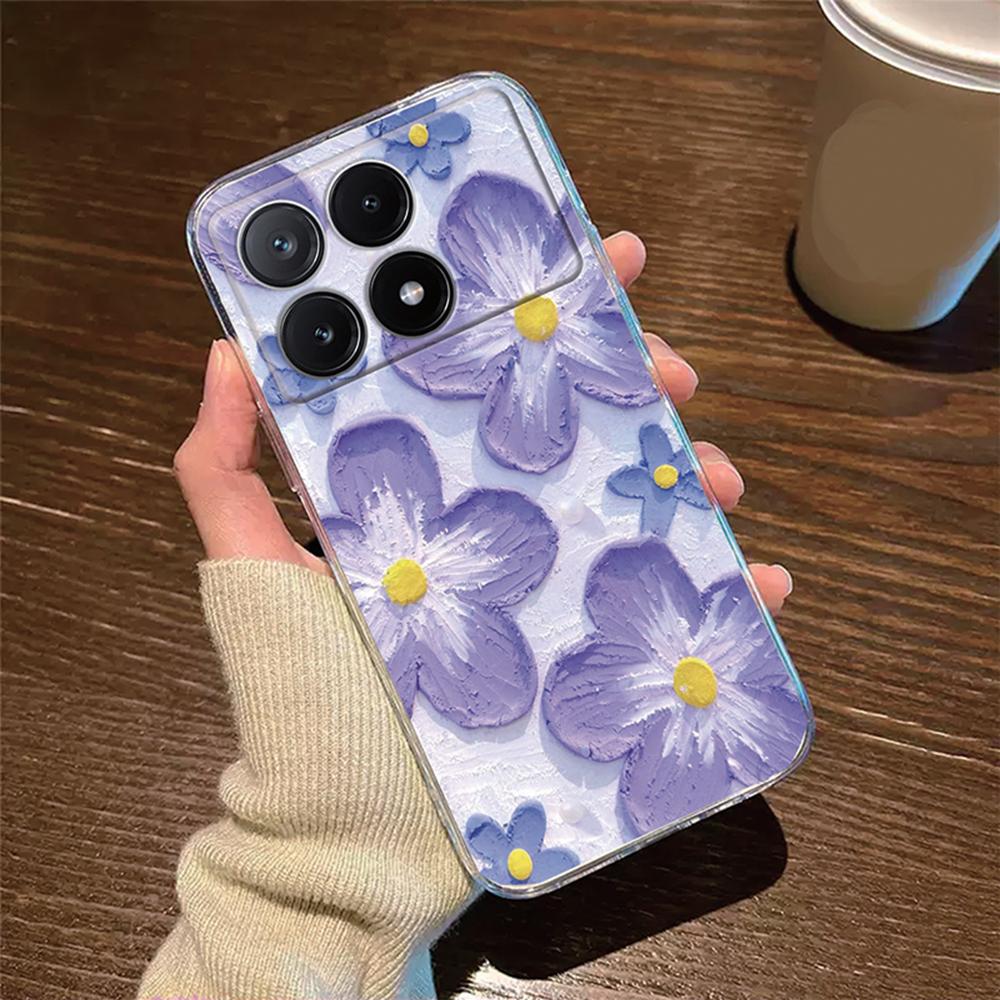 

Phone Case For Xiaomi Poco X6 X5 X4 M4 Pro Rose Flower Oil Painting Protection Clear Couple Transparent Daisy PocoX6 Pro Cover Poco X6 Pro