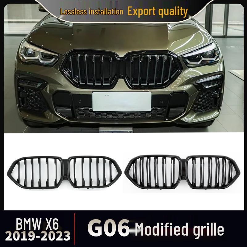 Compatible Gloss Black Tricolor Front Grille Stripe for BMW X6 G06 2019-2023, Single & Double Line Models