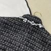 Womens 2026 Silk-Lined Short Stand Collar Jacket With Black White Sequin Trim Contrast Panel Detail