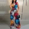 Women's Sleeveless Crew Neck Printed Slim Fit Jumpsuit