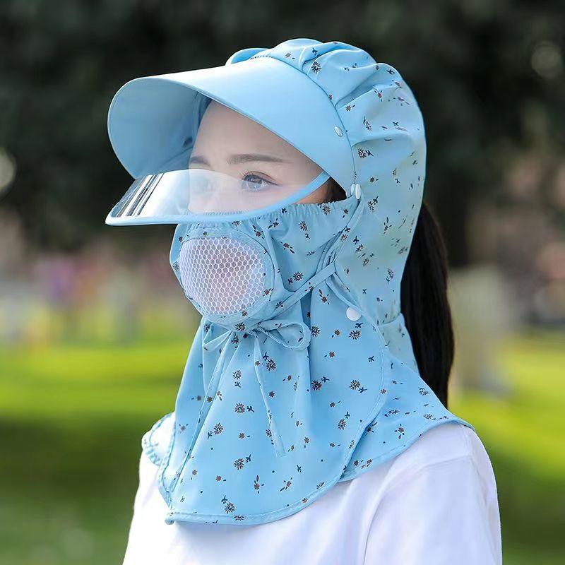 4in1 Summer Wide Brim Sunhat For Women Sunscreen Hat With Neck Rear Flap Breathable Face Cover And Windproof Lens Cap
