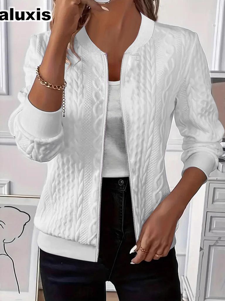 Veste en maille zippée unie à manches longues pour femme pour l'automne et l'hiver