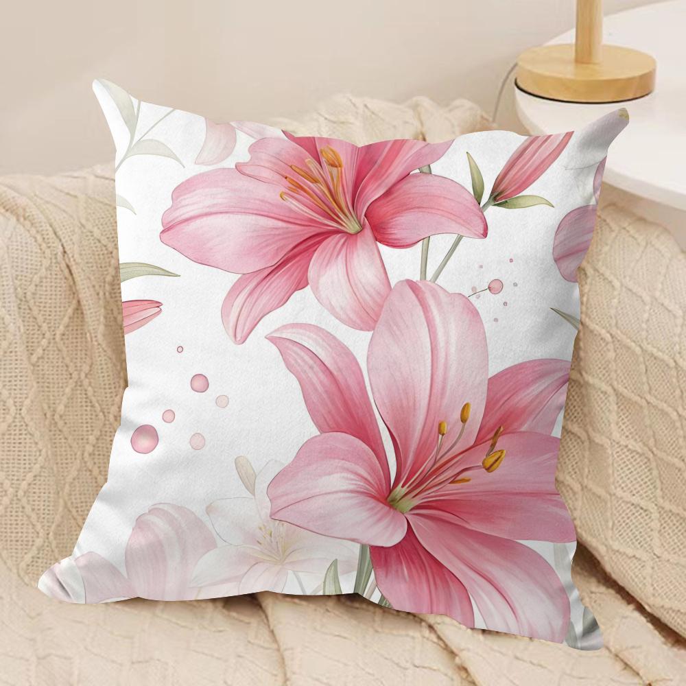 Classic Lily Cushion Cover Short Plush Doublesided Print Square Throw Pillow Covers Sofa Home Cushion Decor