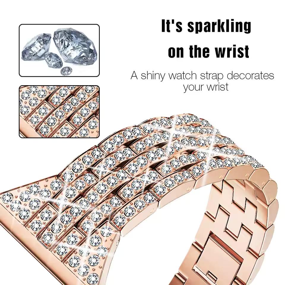 Correa+Funda de Diamantes Para Apple Watch Ultra 3 49mm 46mm 41mm 45mm 42mm 40mm 44mm Aleación de Zinc Pulsera Metálica para Mujer Para iWatch Series11 10 9 SE 8 7 6 5 4