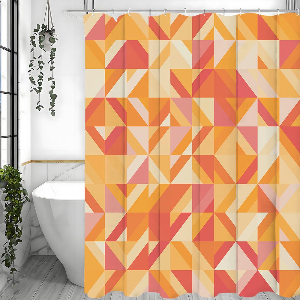 Yellow Modern Geometric Creative Graphic Shower Curtain, Bathroom Decorative Shower Curtain, Waterproof Shower Curtain with Hook