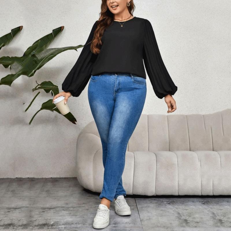 Женская черная футболка с круглым вырезом и длинным рукавом. Удобная дышащая легкая — фото 6