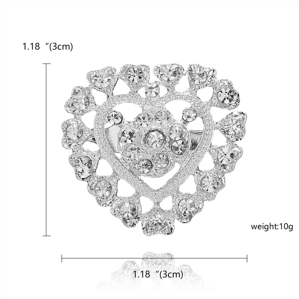 Shiny Rhinestone Round Flower Brooches Pins For Women Silver Color Crystal Heart Snowflake Lapel Badge Elegant Wedding Jewelry