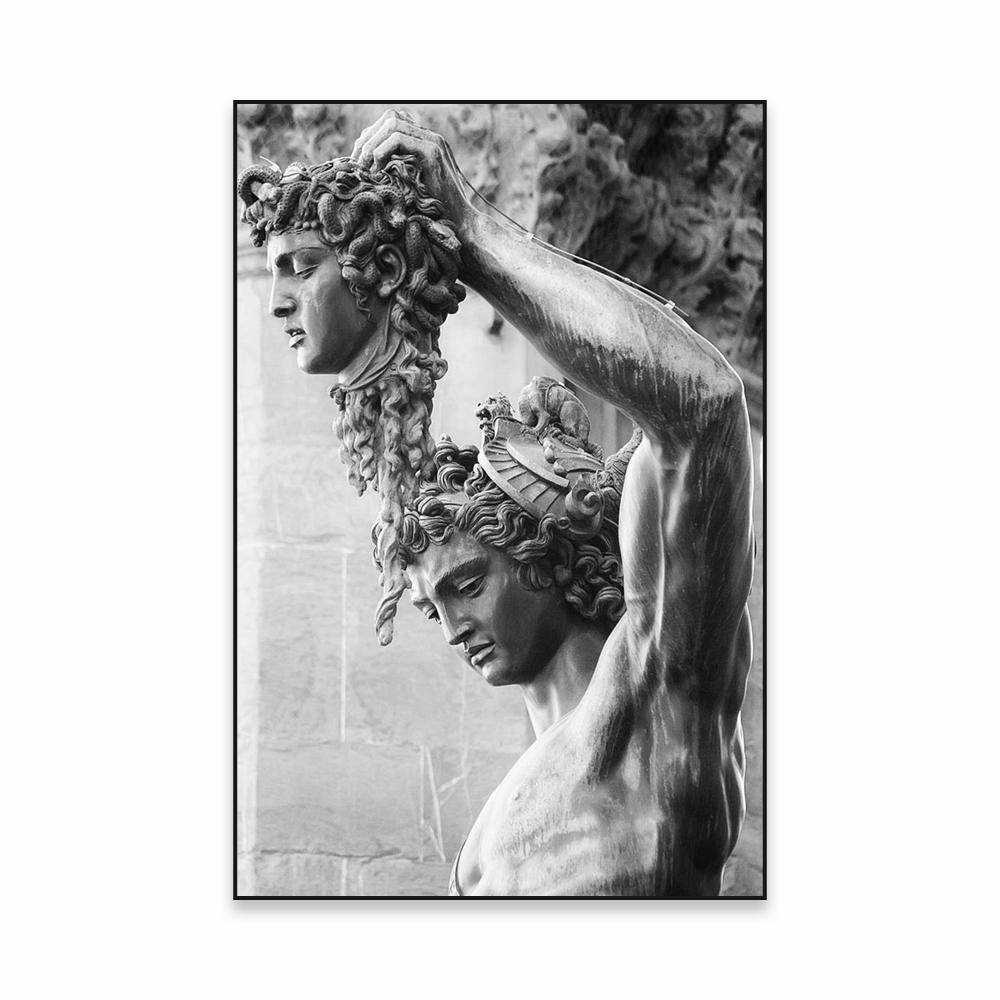 Perseus with the Head of Medusa Poster Black and White Ancient Greek God Wall Art Prints Canvas Painting Home Room Decoration