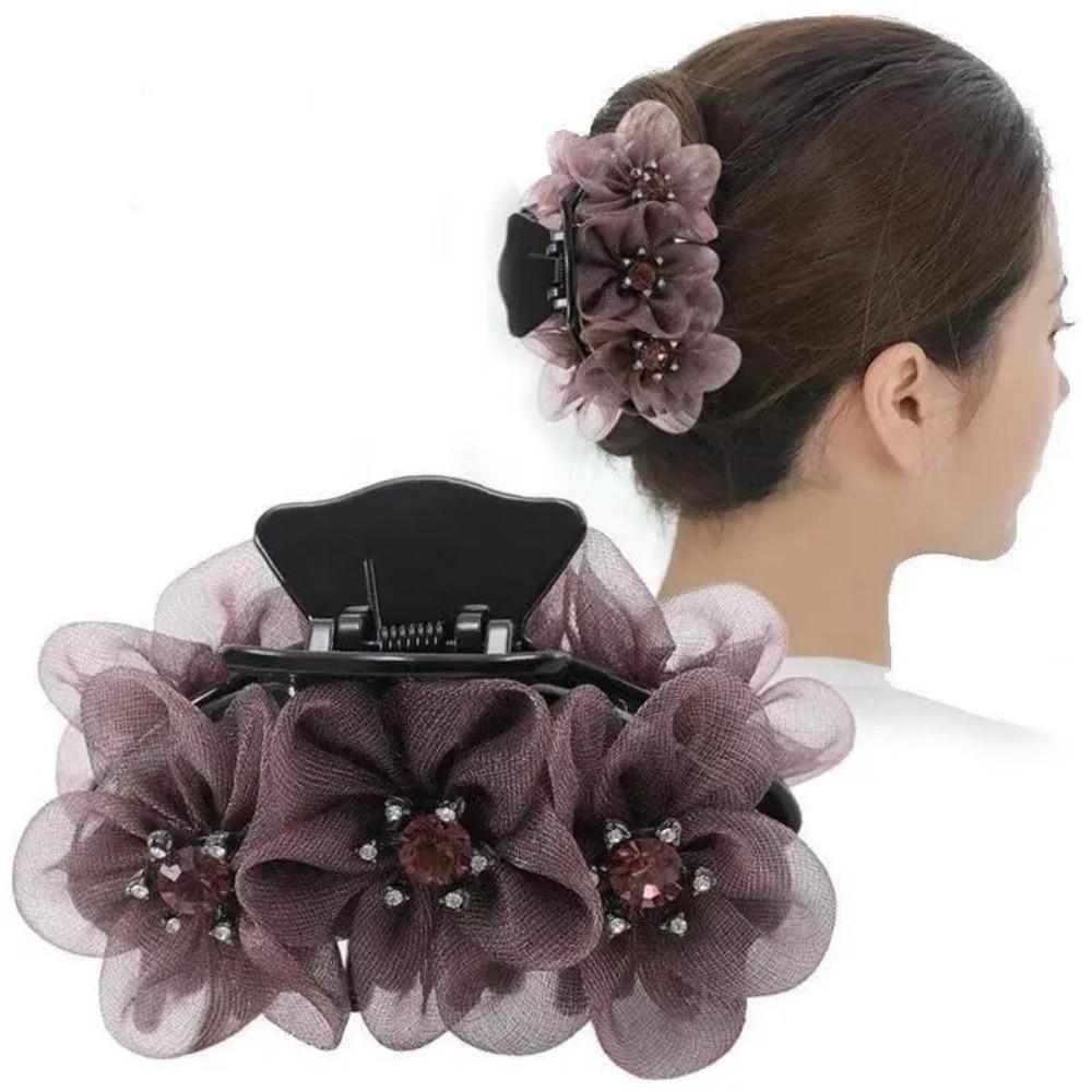 Rhinestone Grab Clip Hairpin Three-Dimensional Flower Head Clip Fashion Fabric Headgear  Women