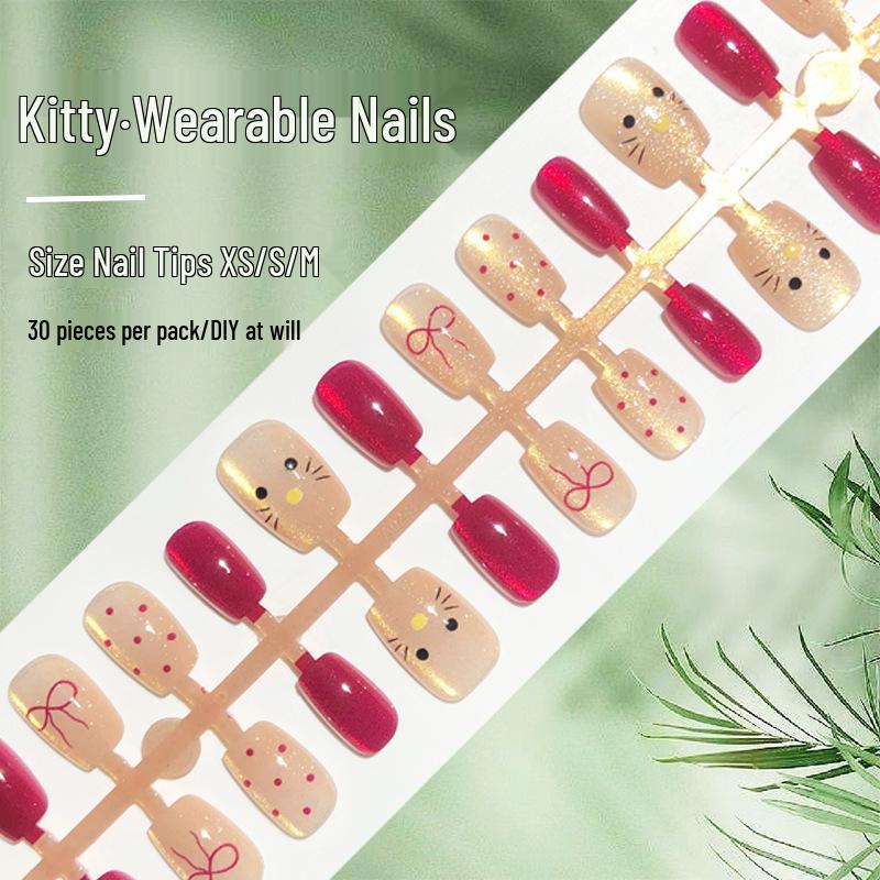 

Red Polka Dot Golden Cat Eye Cute Short Bow Nail Patches