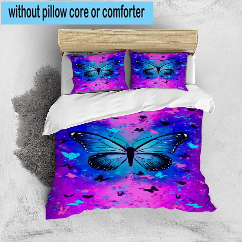 Purple Butterfly Dreams 3pcs Bedding,Including 1pc Duvet Cover And 2pcs Pillowcases Perfect for Christmas,Ideal for Bedroom, Dormitory