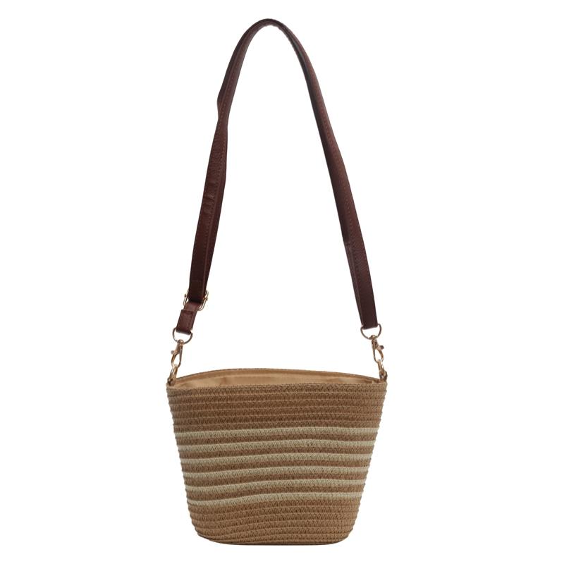 Fashion Brand Girl Small Handbag Simplicity Straw Weaving Bucket Crossbody Shoulder Bag Summer Beach Wallet For Women's Vacation