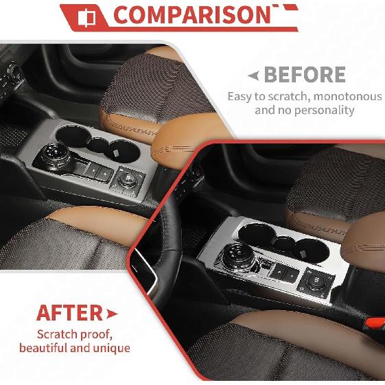 Center Console Gear Shift Cover Cup Holder Trim Compatible with Ford Bronco Sport 2021 2022 2023 Interior Accessories,Chrome