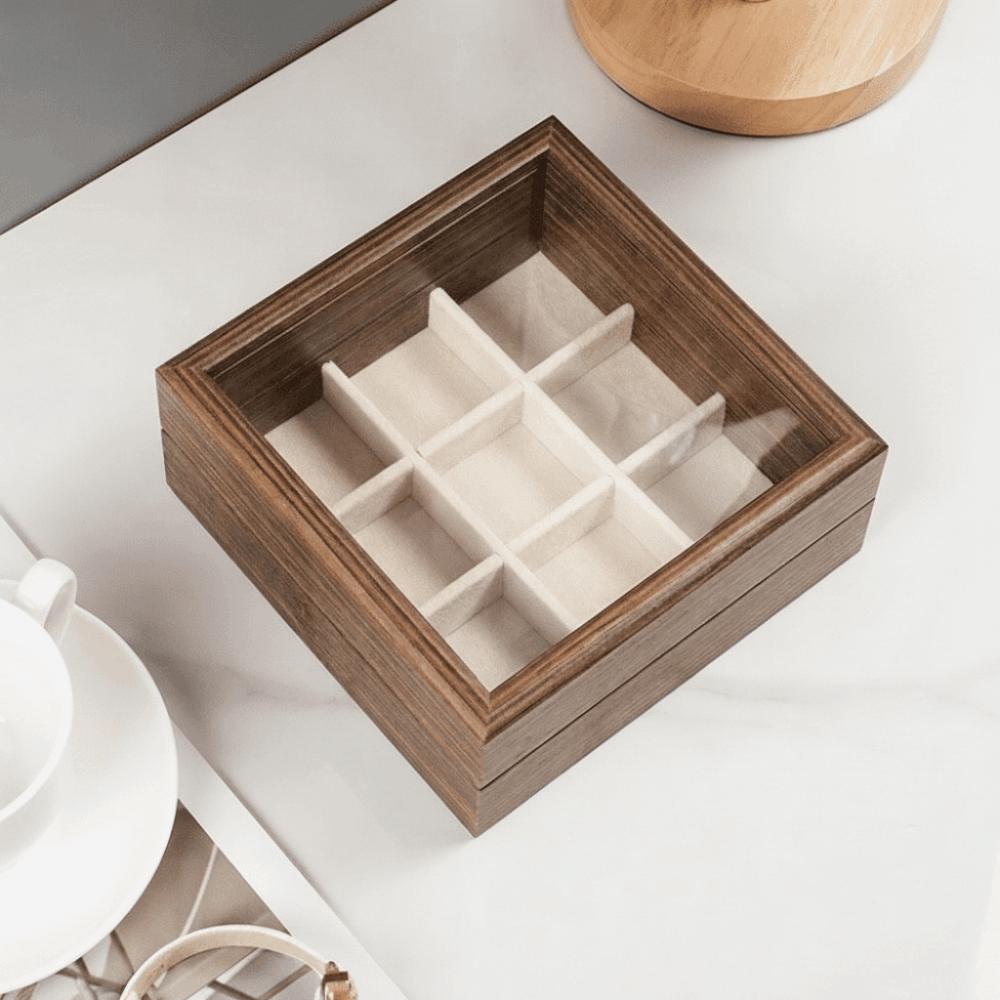 Glasdeckel Schmuckorganizer Samt-Innenleben Ringhalter Geschenk Holzschmuckschatulle Für den Heimgebrauch
