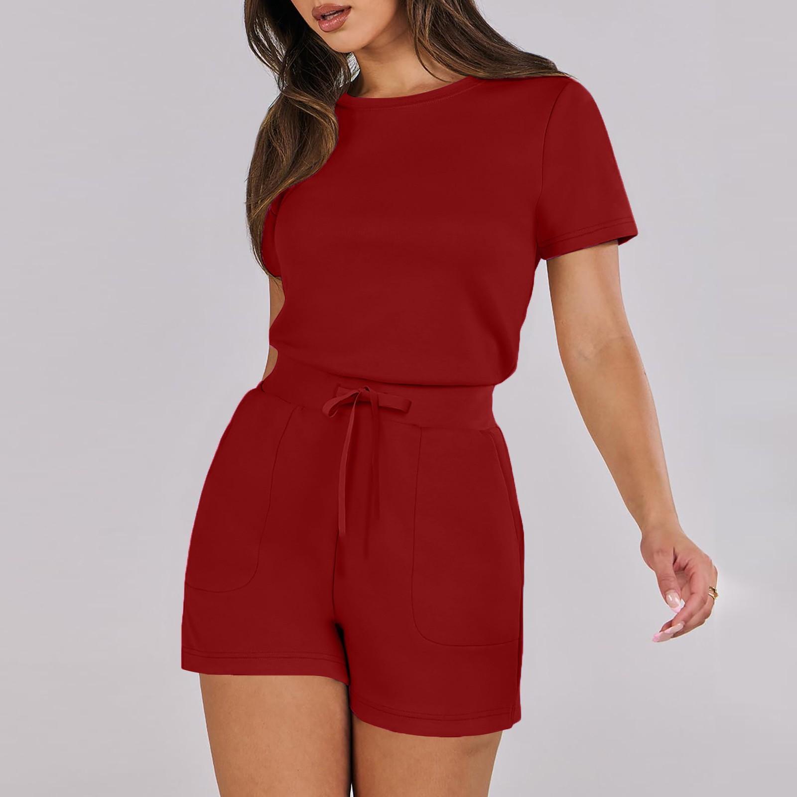 

Женские летние повседневные свободные комбинезоны с круглым вырезом и короткими рукавами, комбинезон с карманами L