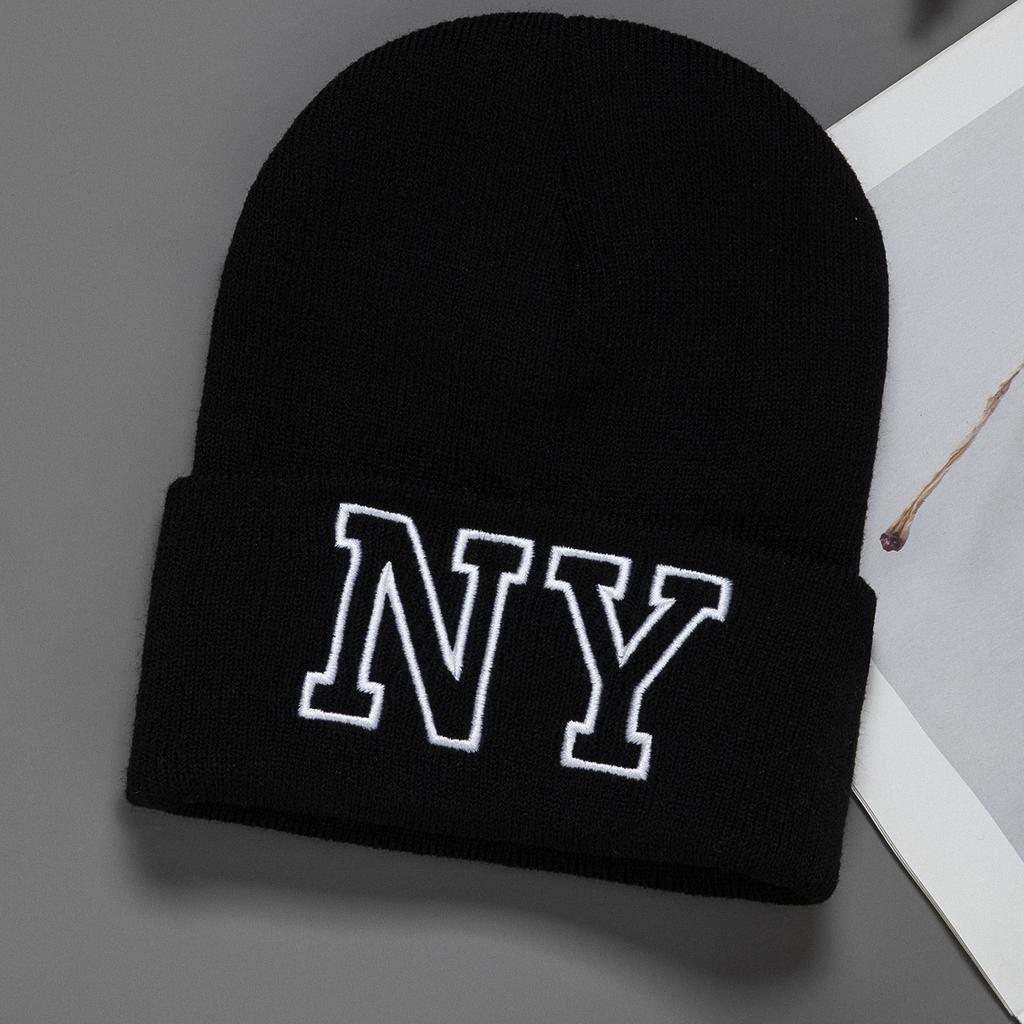 1pc Unisex Embroidered Knitted Hat Letters NY Winter Warm Woolen Hat Fashion All-matching Hat