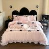 Romantic Lace Princess Black Bow Bedding Set Pink Korean Style Duvet/Comforter Cover Set Bed Sheet/Fitted Sheet Pillowcases 4Pcs