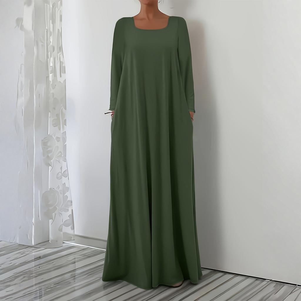 Damen Modisches Einfarbiges Quadratischer Ausschnitt Langärmeliges Lässiges Locker Sitzendes Pullover Langes Kleid
