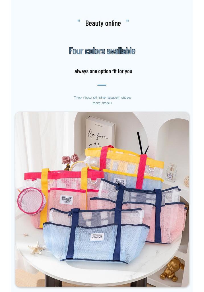 Large Capacity Mesh Toiletry Bag with Multi Pockets for Travel and Beach
