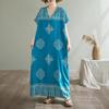 Krátký rukáv Plus size Bavlněné vintage květinové nové šaty pro ženy ležérní volné dlouhé letní šaty