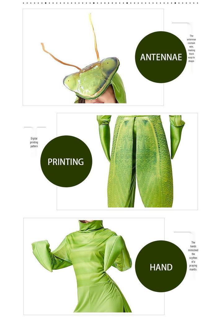 Unisex Praying Mantis Jumpsuit Costume for Halloween, Carnival, and Party Performances