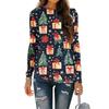 Women's Fashion Round Neck Pullover Plunging Sleeve Tee Christmas Printed Top