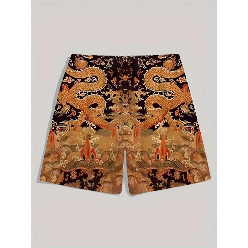 Men's Beach Pants Red Dragon 3D Printed Men's Shorts Summer Casual Breathable Shorts Men's Clothing Bermuda Men's Shorts