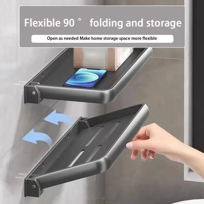 Mensola Pieghevole in Alluminio per Vanity, 90 Gradi, Impermeabile, Sospesa, Organizer per Articoli da Toeletta, Prodotti per la Casa, Senza Fori