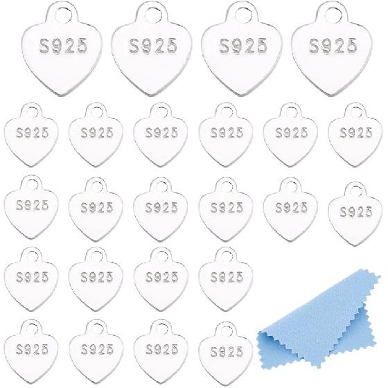 24Pcs Silver Small Heart Charms 925 Sterling Silver Heart Charms Tiny Heart Dangle Charms Flat Heart Charm for DIY Bracelets Earring Necklace Jewelry 6mm
