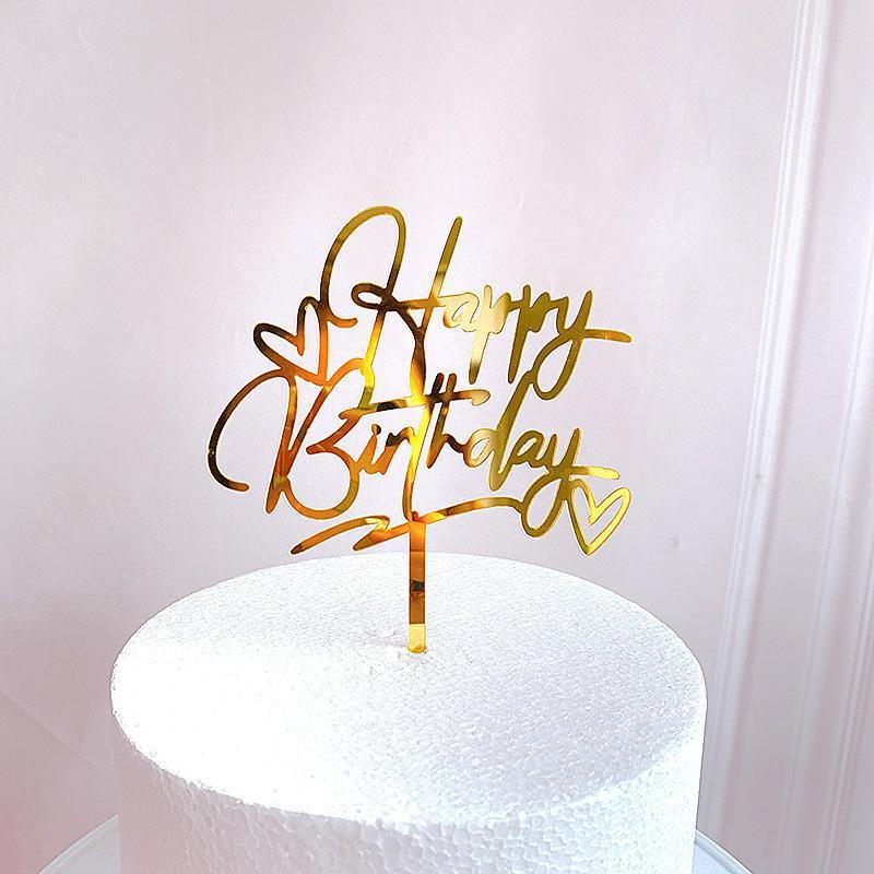 10 ks/sada Nové originální zlaté růžové Happy Birthday dortové zápichy Akrylové zápichy na cupcaky pro dekorace dortu na narozeninovou oslavu