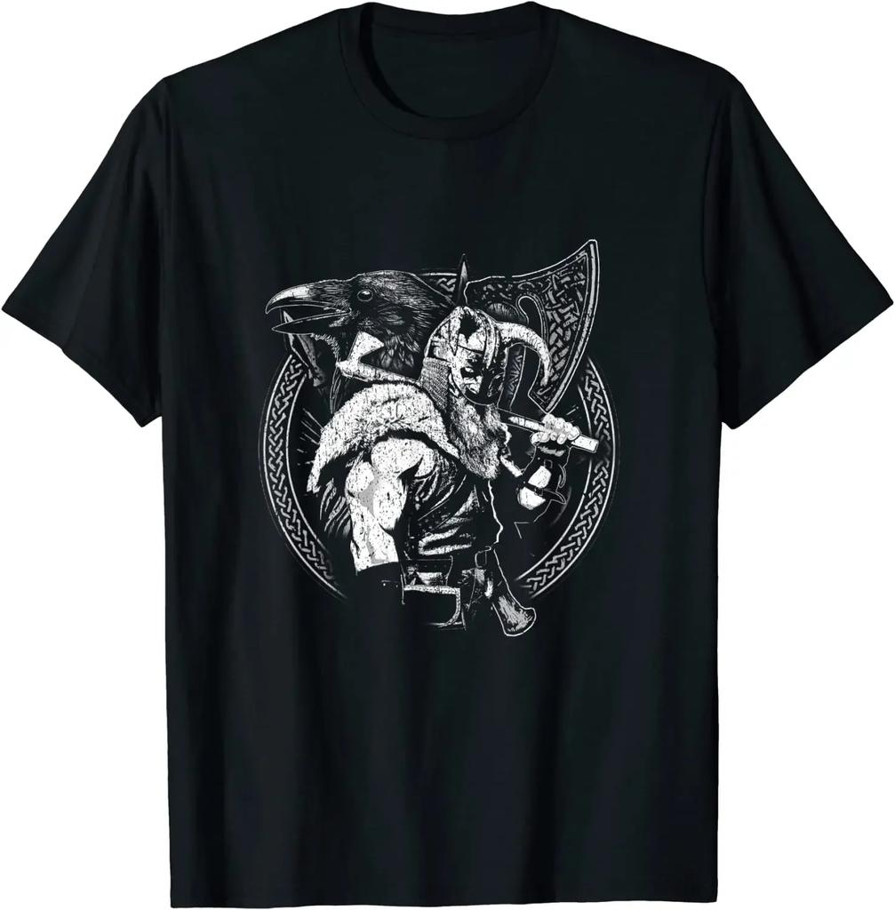 Norse Mythology God Odin Raven Warrior TShirt 100 Cotton ONeck Summer Short Sleeve Casual Unisexs Tshirt Size S3XL