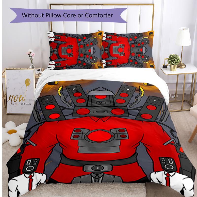skibidi toilet Printed 3PCS Bedding Set Soft Breathable Duvet Cover Pillowcases Set Washable Bedroom Decor Home Gift