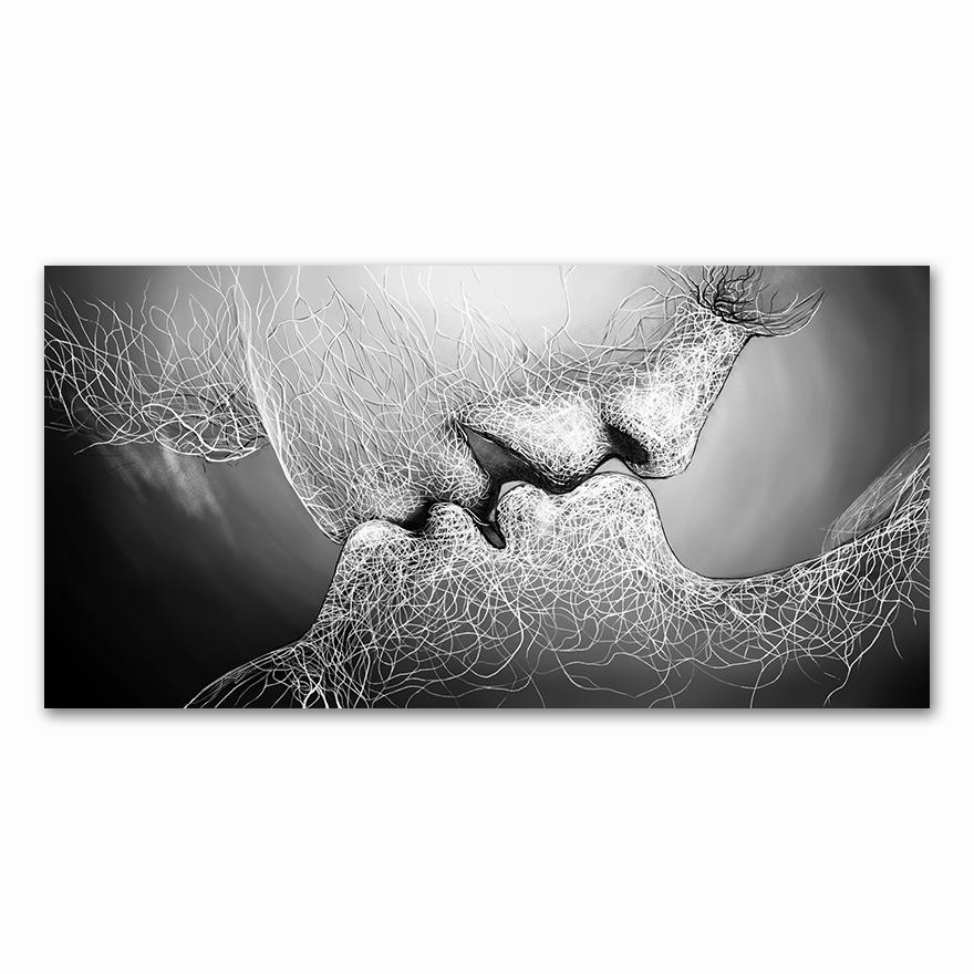 Schwarze Liebe Kuss Leinwandbild Abstrakter Druck Poster Bilder Haus Schlafzimmer Wohnzimmer Dekoration Wandkunst 40X80CM No Framed