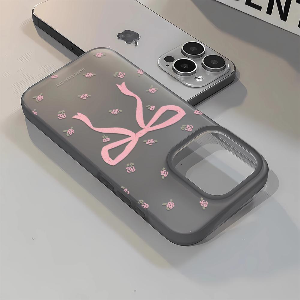 Pink Bow Pattern Phone Case For IPhone 17 16 13 15 11 12 14 17 Pro Max Air 7 8 Shockproof Transparent Cover Silicone Soft Funda