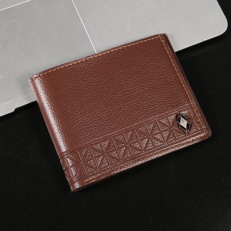 

Новый мужской кошелек Мужской короткий кошелек Модный повседневный кошелек из мягкой кожи с рисунком личи Многокарточный кошелек большой вместимости Маленький кошелек коричневый