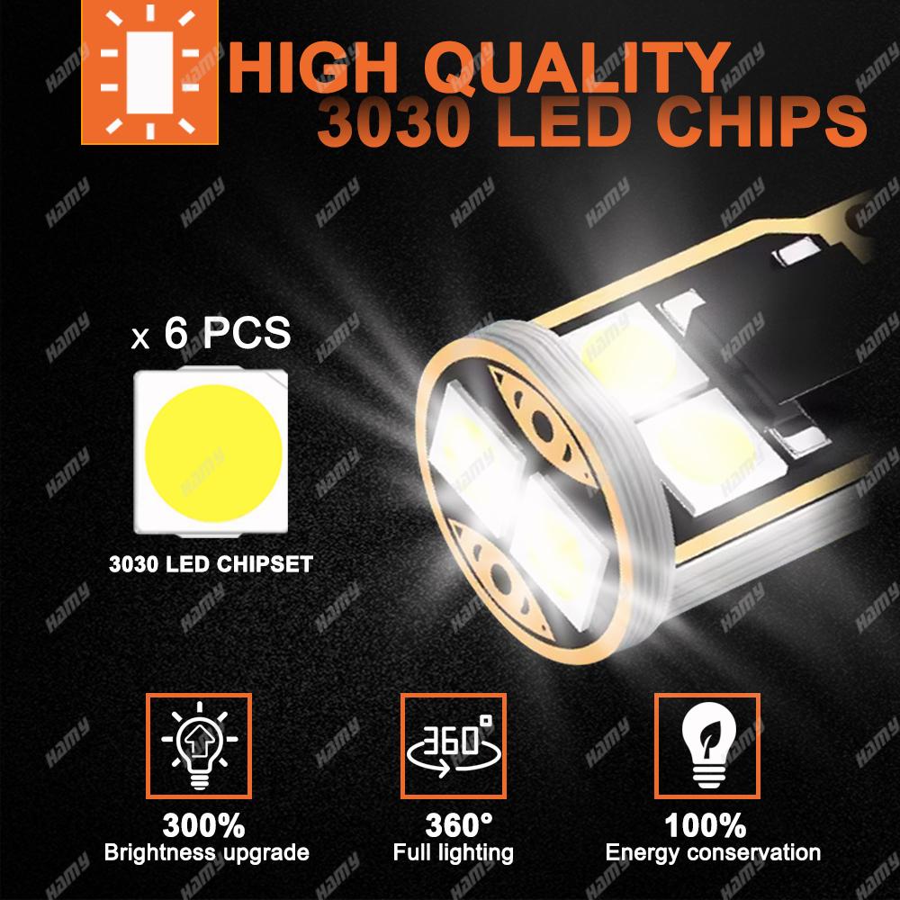2/4/6/8/10/20 PCS T10 W5W LED Bulb Canbus Car Interior Dome Door Glove Box Trunk License Plate Lights 12V 6SMD 400LM 6500K White Dome Lights 6