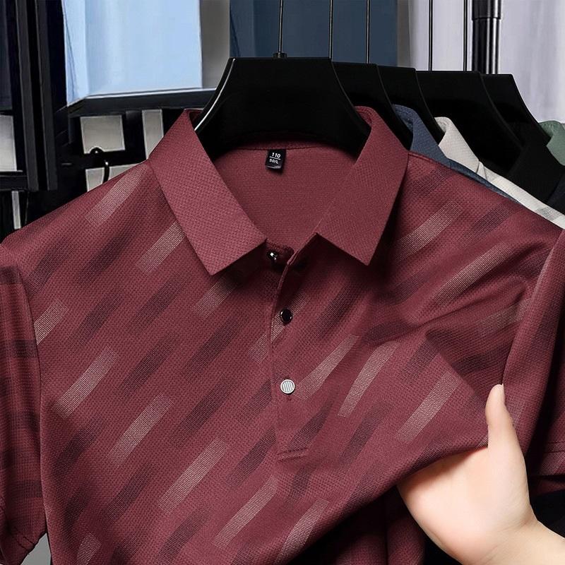 

Men s Striped Polo Shirt Short Sleeve Casual Business Top Breathable Ice Silk Polo 4XL